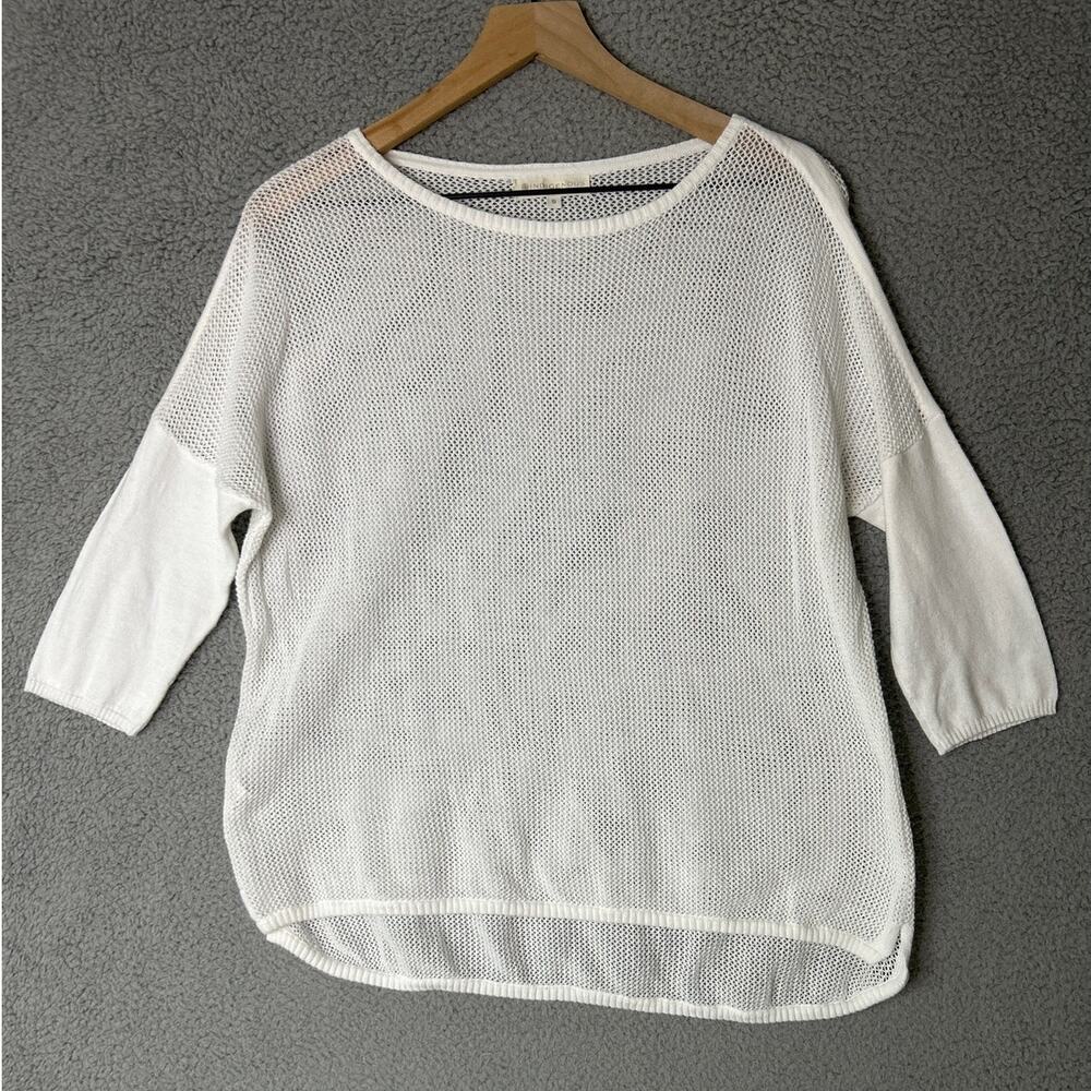 INDIGENOUS Open Knit Sweater Womens Small White Organic Cotton Beachy Coastal